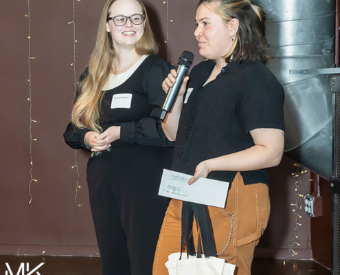 Erin Dougherty (left) and Kaya Keller (right) delivering their acceptance speech at the 2024 MKAD Soiree. Picture by Michael Torres.