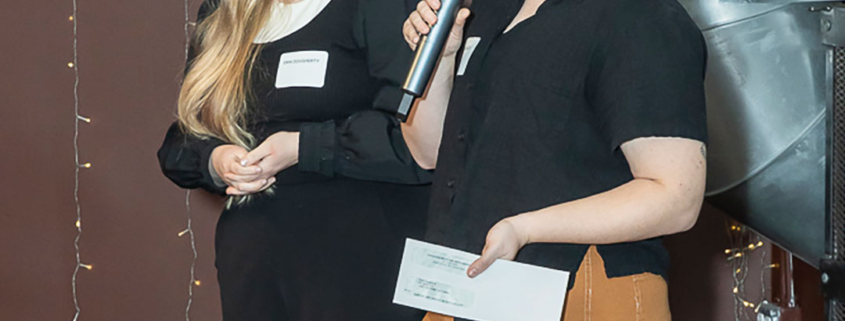 Erin Dougherty (left) and Kaya Keller (right) delivering their acceptance speech at the 2024 MKAD Soiree. Picture by Michael Torres.