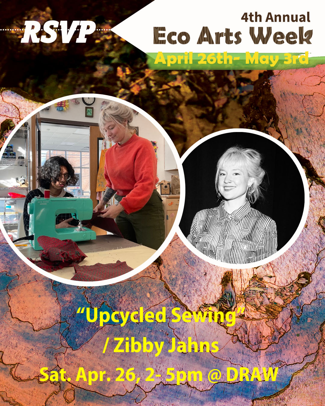 Saturday, April 26, 2pm- 5pm: Upcycled Sewing with Zibby Jahns, at DRAW Studio